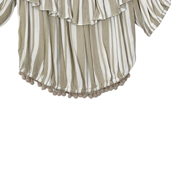 Lovers & Friends Alicia Striped Off The Shoulder Pom Pom Crop Top - Picture 6 of 9